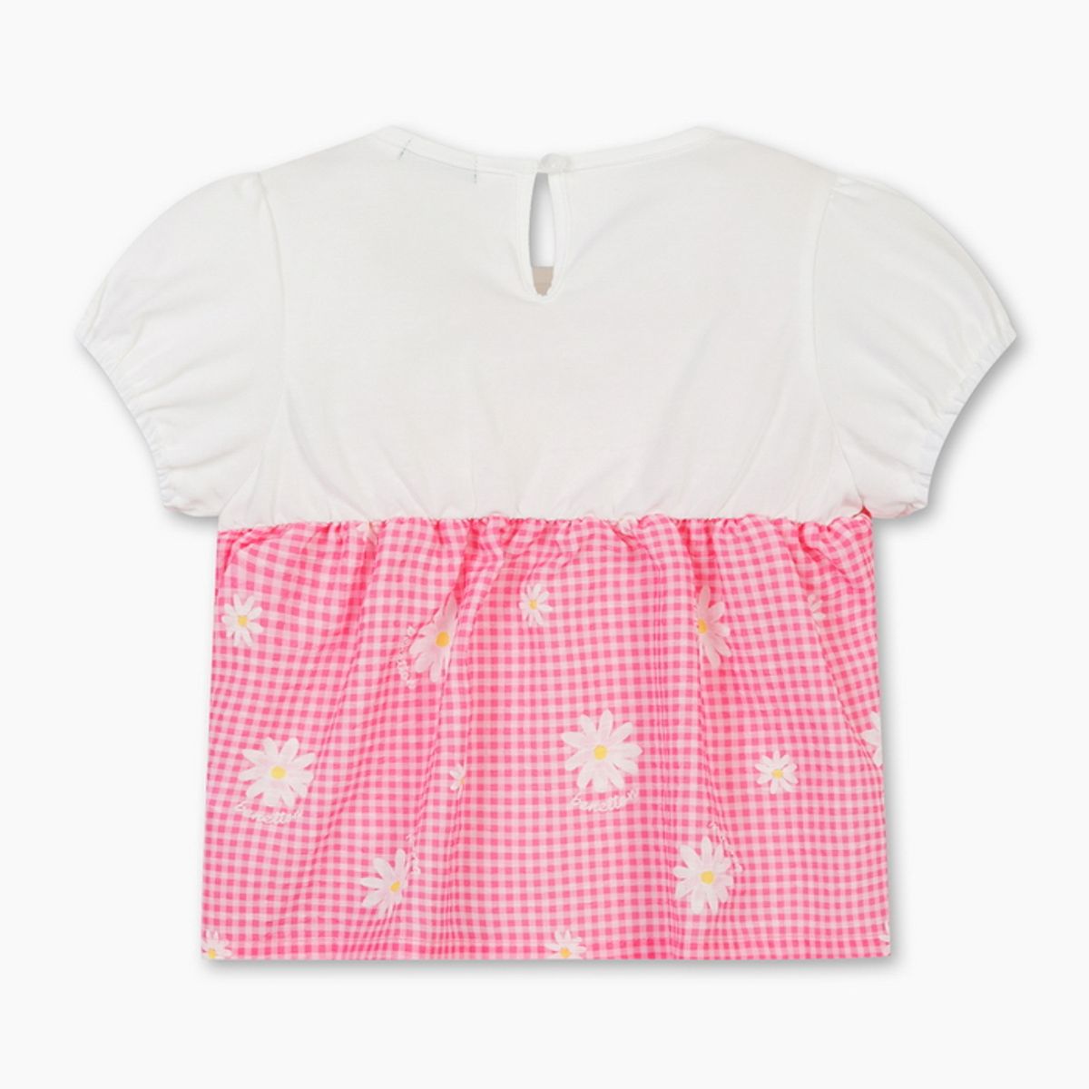 베네통키즈(BENETTONKIDS) 체크 데이지 스모킹 티셔츠_QATS29631PK