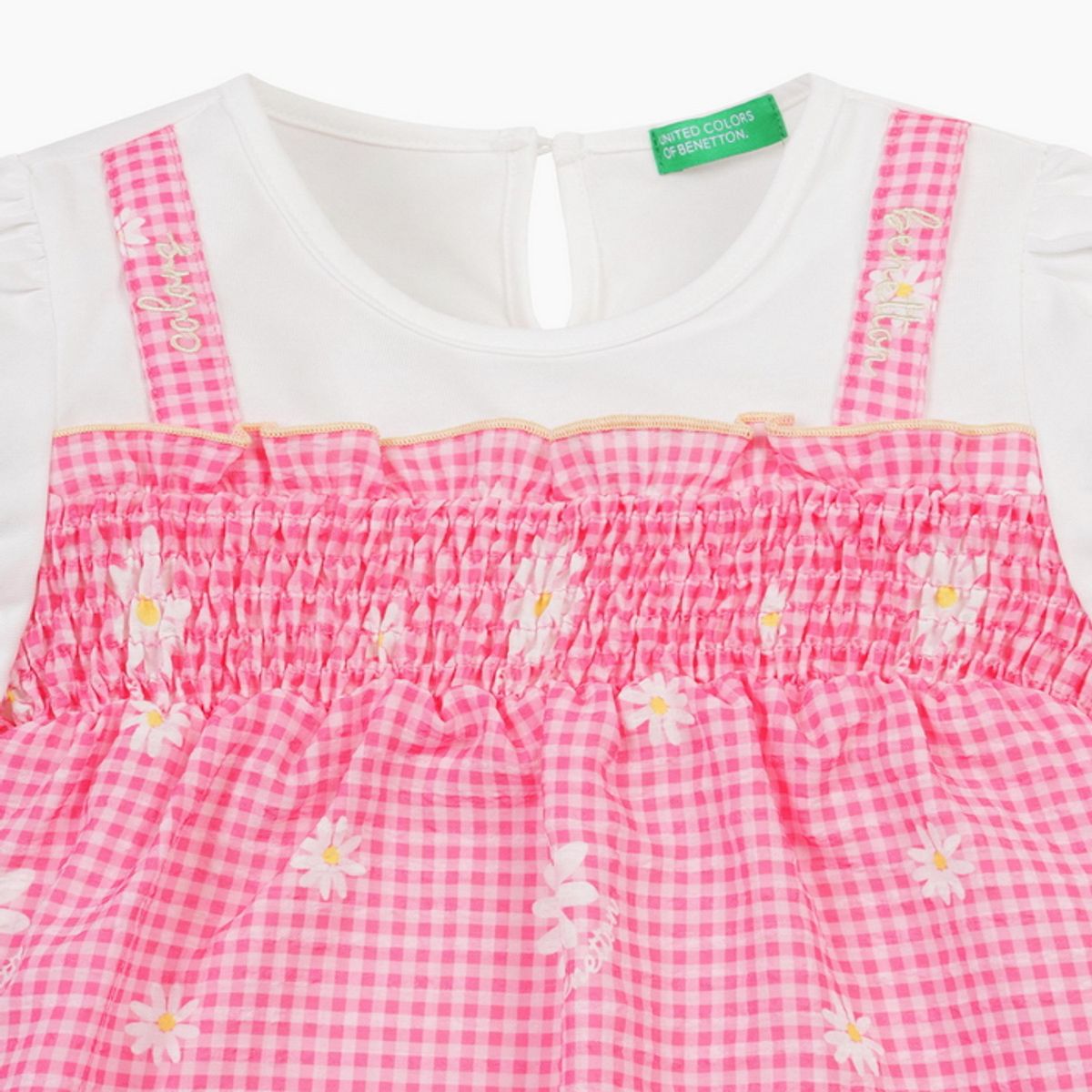 베네통키즈(BENETTONKIDS) 체크 데이지 스모킹 티셔츠_QATS29631PK