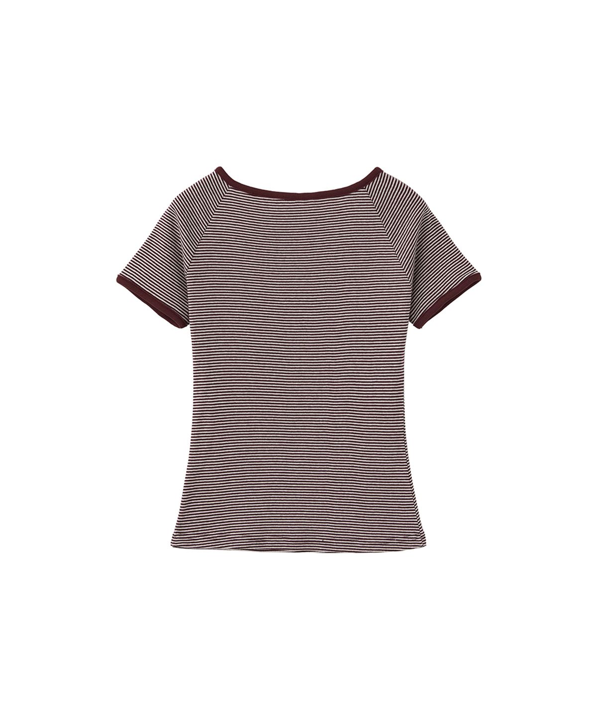로맨티누어(ROMANTINUER) Stripe Henley Neck Short Sleeve T-shirt (Red)