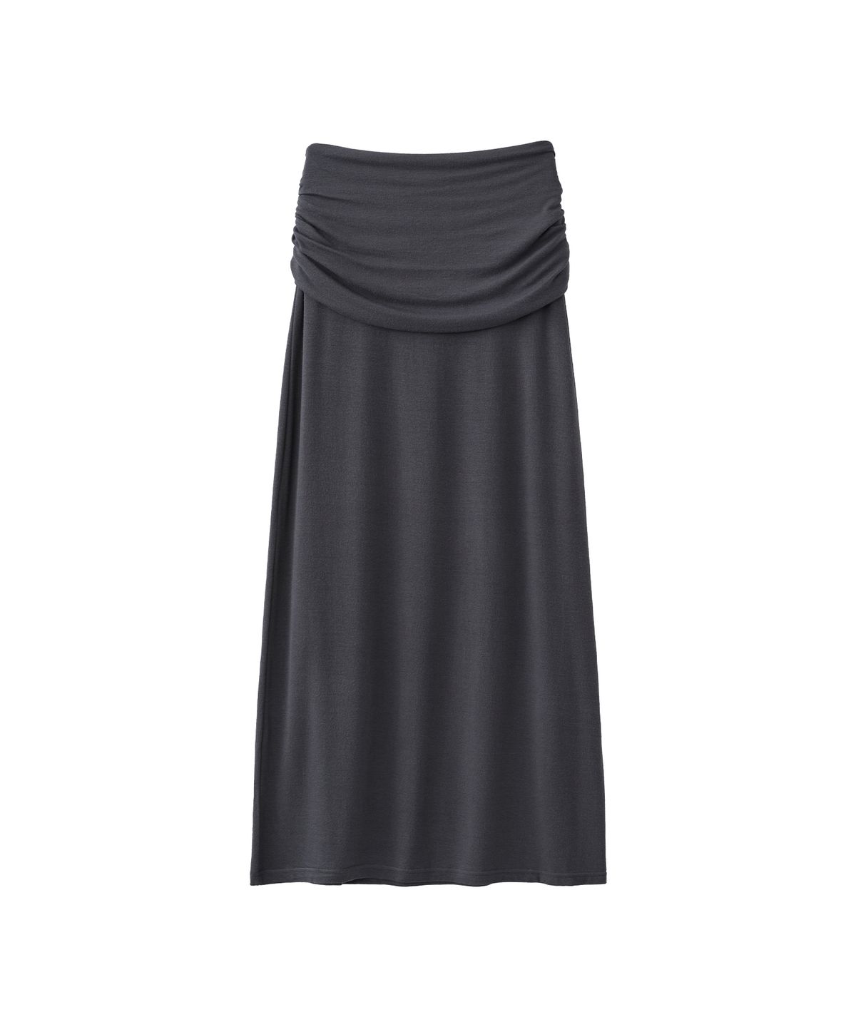 로맨티누어(ROMANTINUER) Ruched Waist Long Skirt (Charcoal)