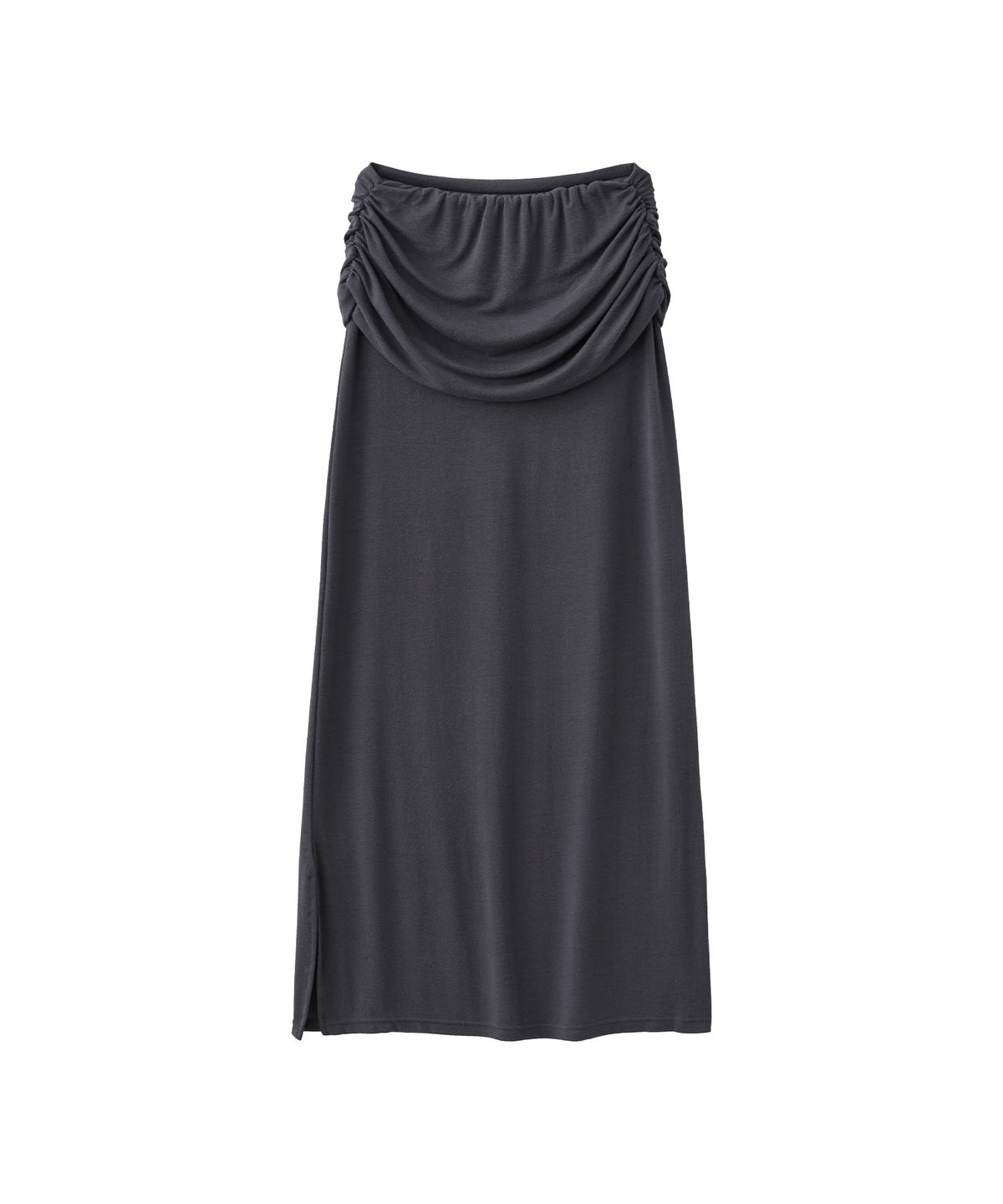 로맨티누어(ROMANTINUER) Ruched Waist Long Skirt (Charcoal)