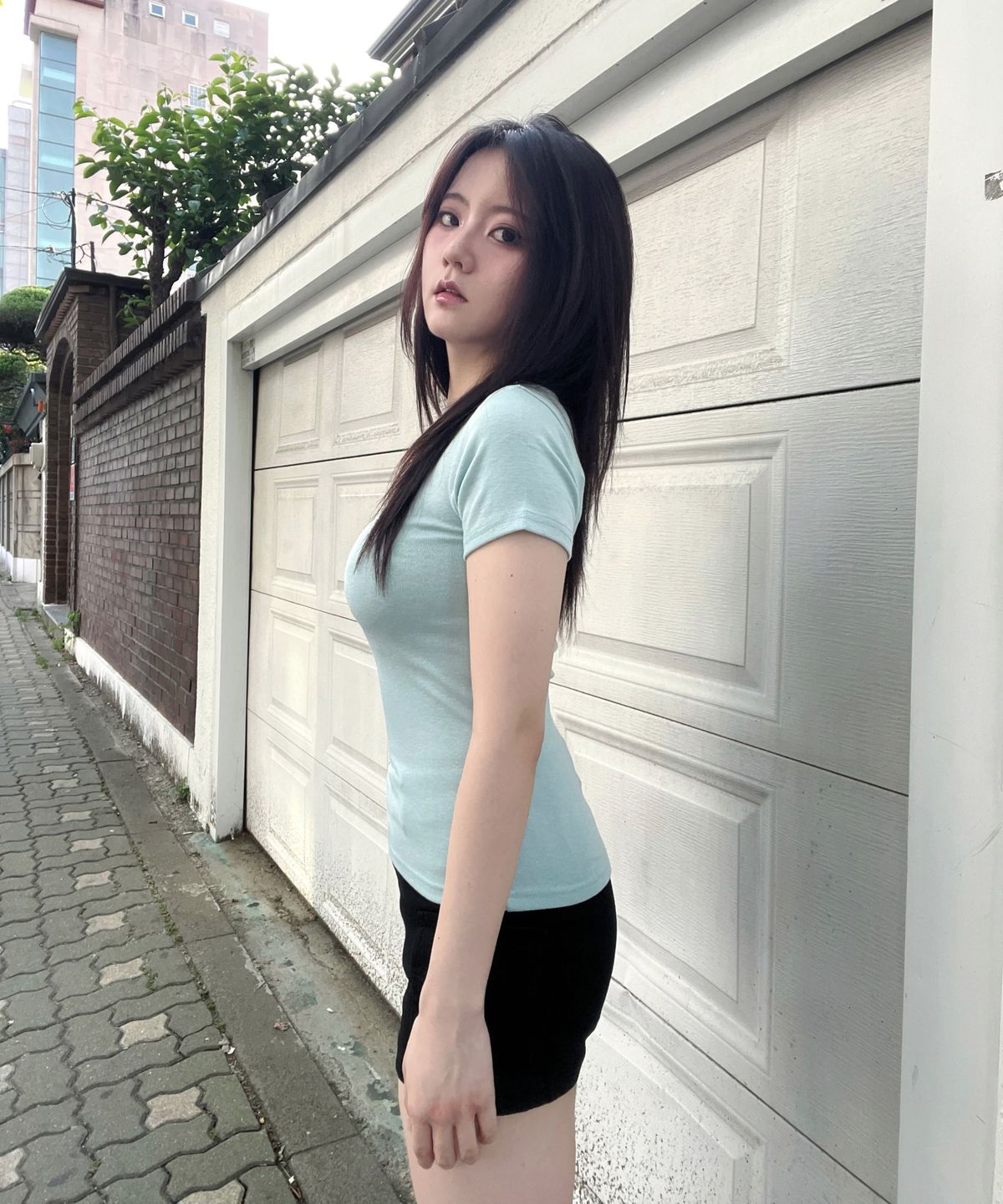 이즈룸(IZROOM) 엔젤 걸 슬림핏 반팔 티셔츠 (민트)