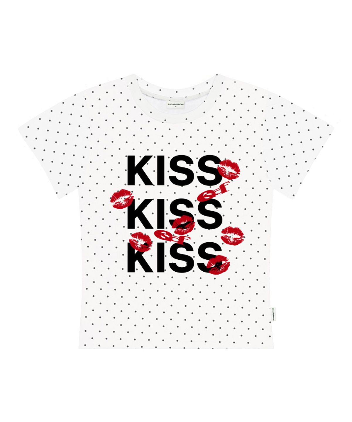 이스케이프프롬(ESCAPEFROM) KISS KISS KISS 프린트 도트 슬림핏 반팔티 화이트