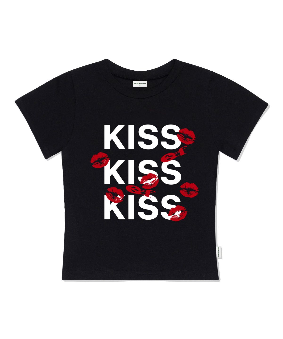 이스케이프프롬(ESCAPEFROM) KISS KISS KISS 프린트 슬림핏 반팔티 블랙