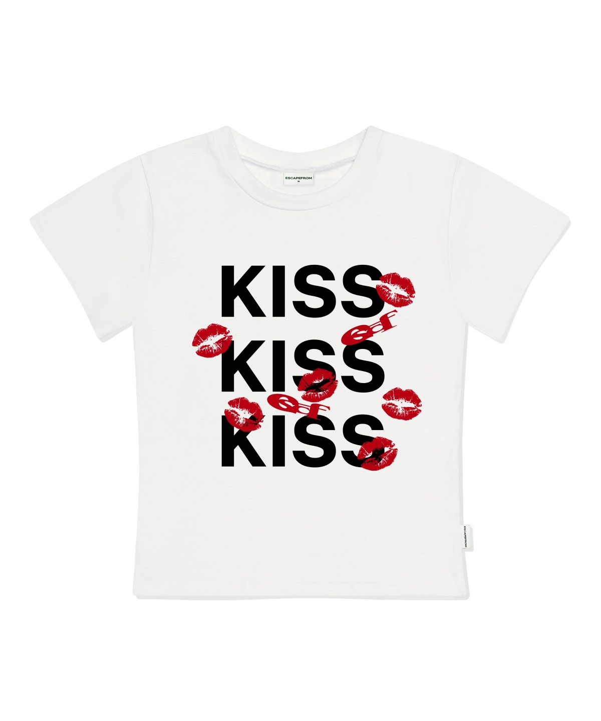 이스케이프프롬(ESCAPEFROM) KISS KISS KISS 프린트 슬림핏 반팔티 아이보리