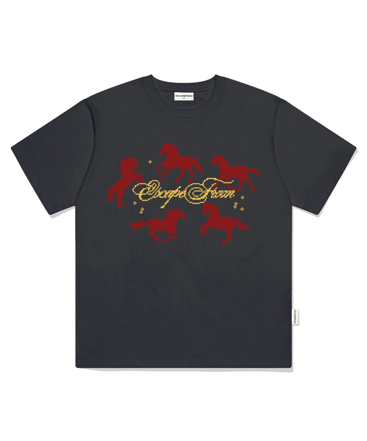 이스케이프프롬(ESCAPEFROM) 어라운드 홀스 프린트 오버핏 반팔티 멜란지블루