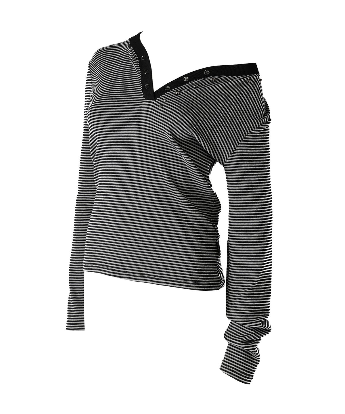 본바이한(BORNBYHAN) STUD NECKLINE STRIPE LONG SLEEVE BLACK