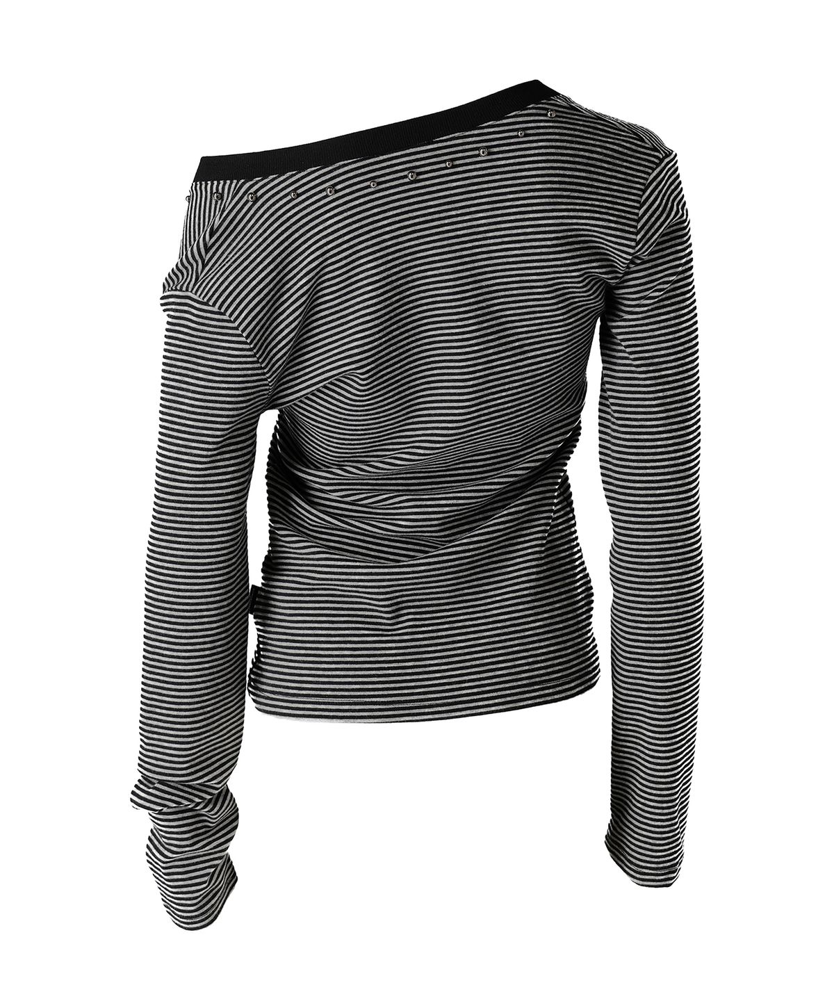 본바이한(BORNBYHAN) STUD NECKLINE STRIPE LONG SLEEVE BLACK