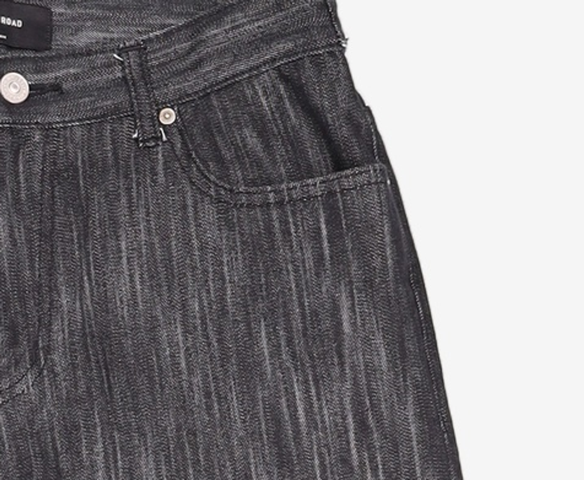 86로드(86ROAD) [UNISEX]FLEXIBLE WAIST RAW BLACK PANTS / SEMI WIDE 34