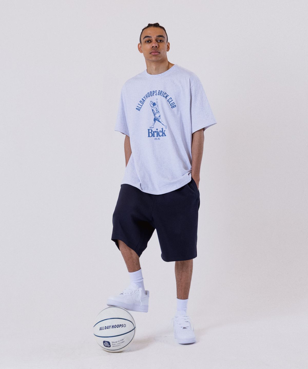 올데이훕스(ALL DAY HOOPS) 올데이훕스 브릭클럽 오버핏 반팔 티셔츠 멜란지화이트