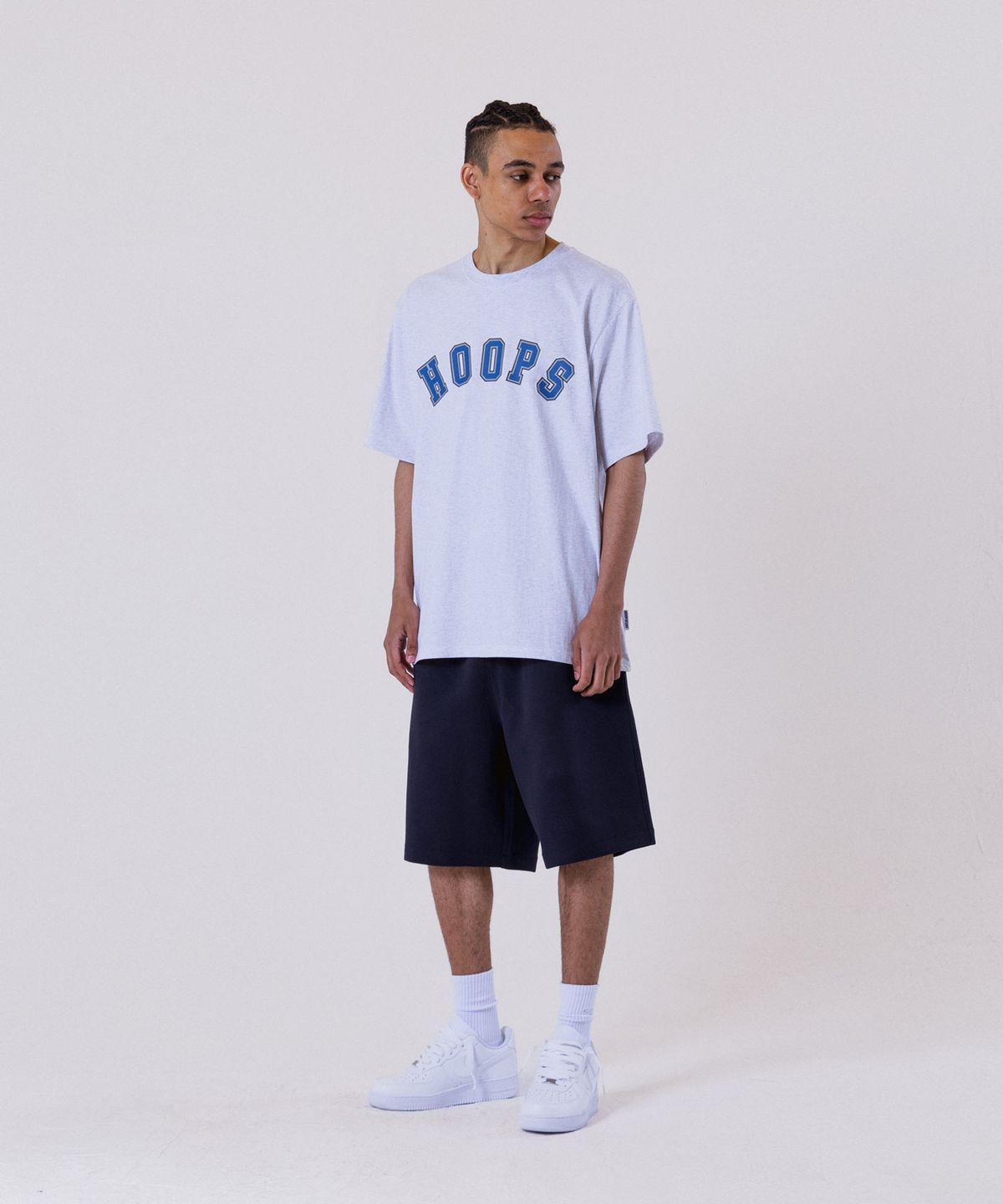 올데이훕스(ALL DAY HOOPS) 훕스 바시티로고 오버핏 반팔 티셔츠 멜란지화이트