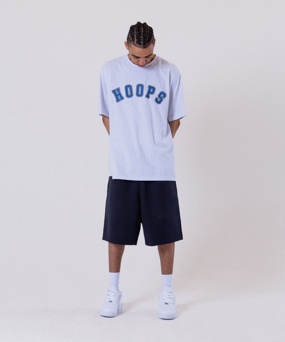 올데이훕스(ALL DAY HOOPS) 훕스 바시티로고 오버핏 반팔 티셔츠 멜란지화이트