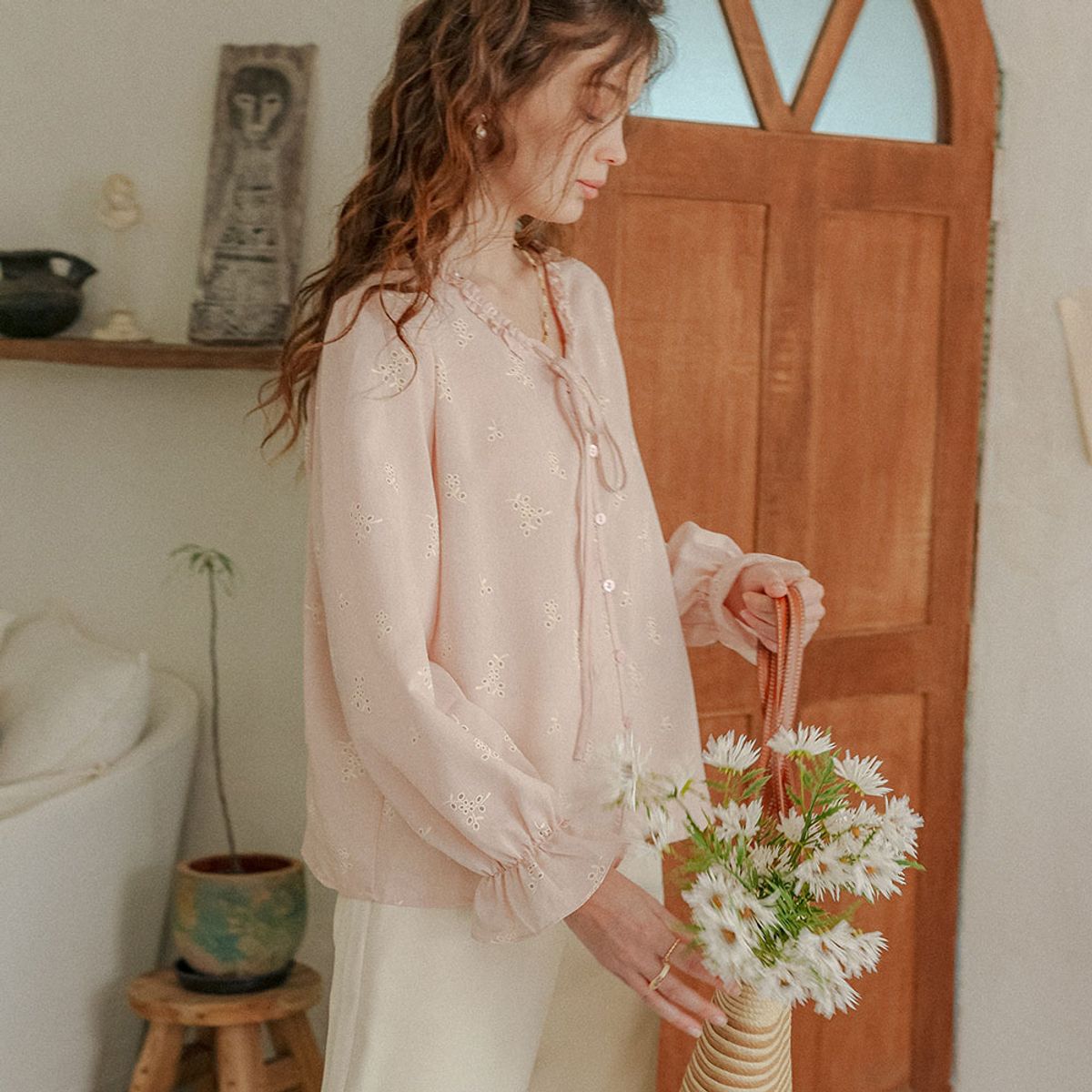 프라우드 마리(PROUD MARY) PM_Lovely eyelet ribbon shirt_PINK
