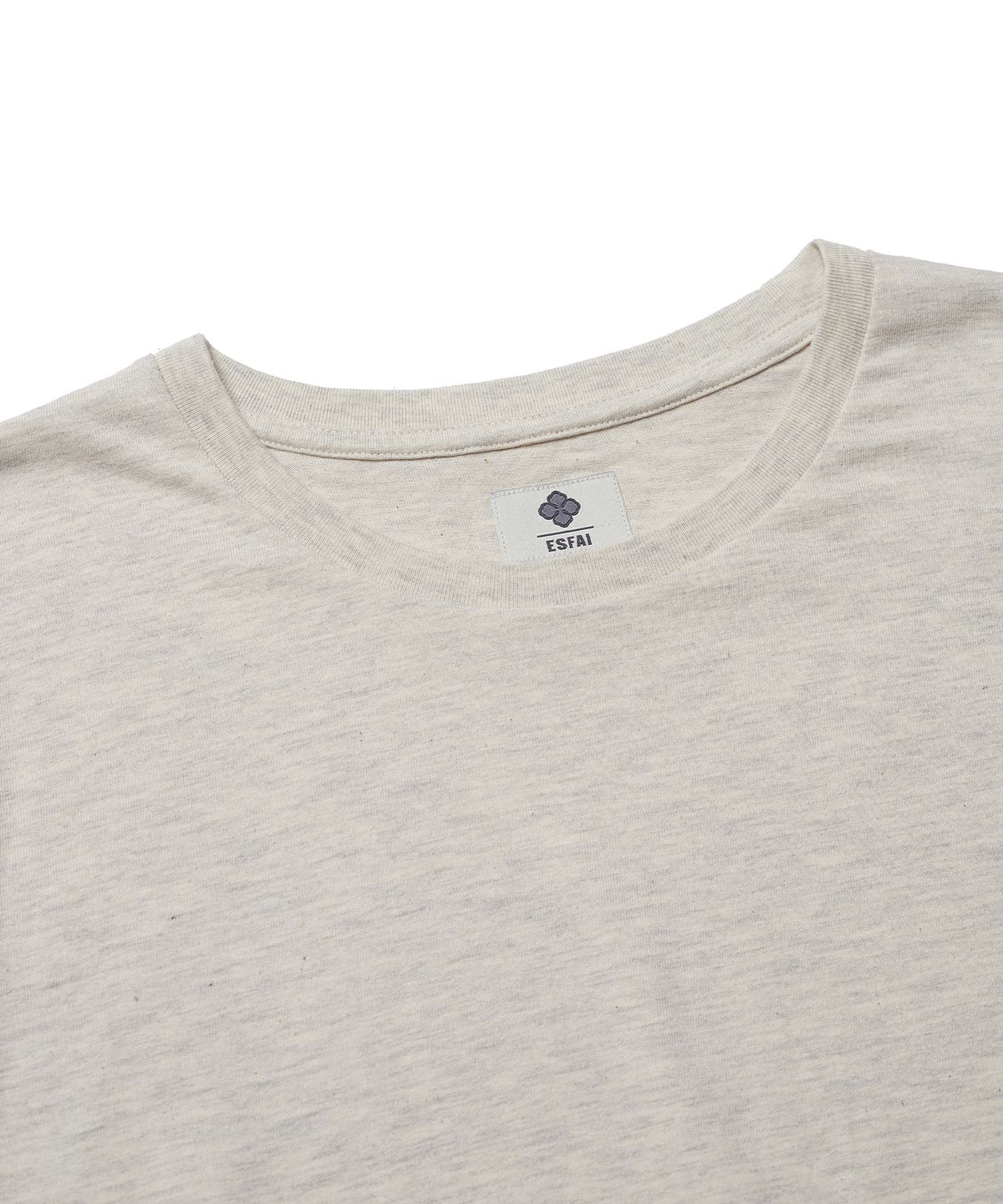에스파이(ESFAI) [MOSAWON X ESFAI] CUT-OFF ROUND NECK T-SHIRT (MELANGE OATMEAL)