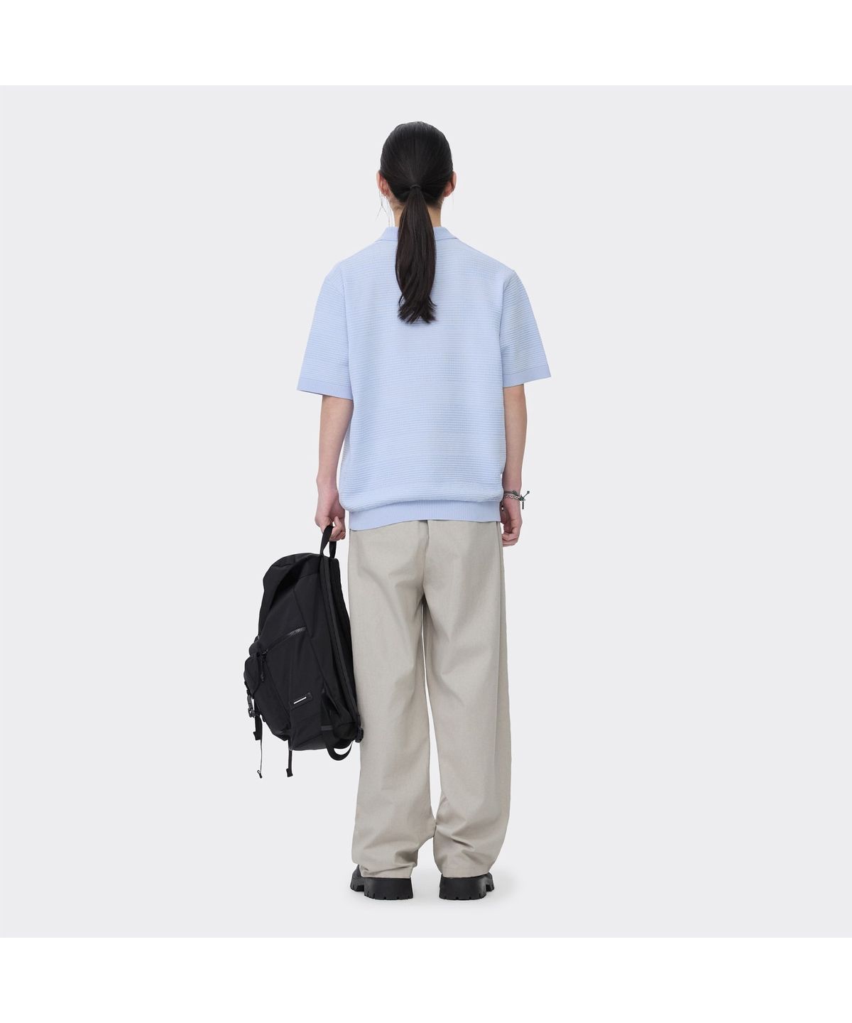 커스텀멜로우(CUSTOMELLOW) Blue Stripes Textured Collar Sweater CWWAM26411BUX