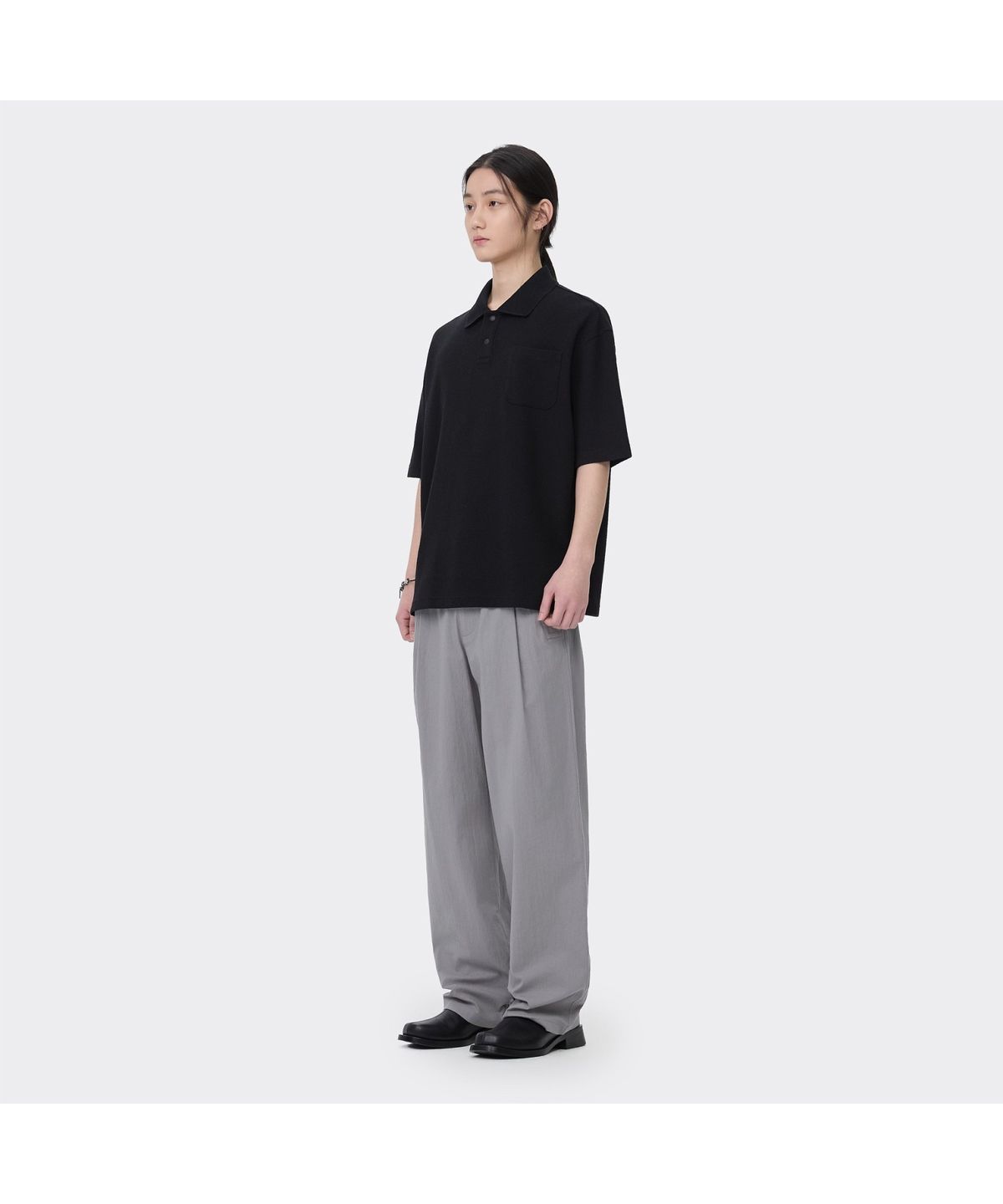 커스텀멜로우(CUSTOMELLOW) Black Oversized Fit Polo CWTAM26511BKX