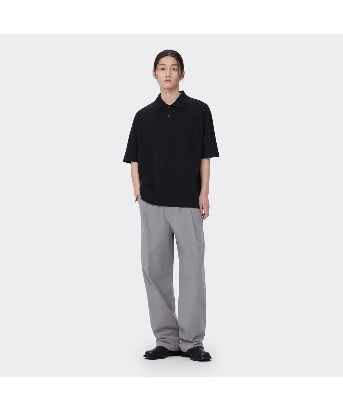 커스텀멜로우(CUSTOMELLOW) Black Oversized Fit Polo CWTAM26511BKX