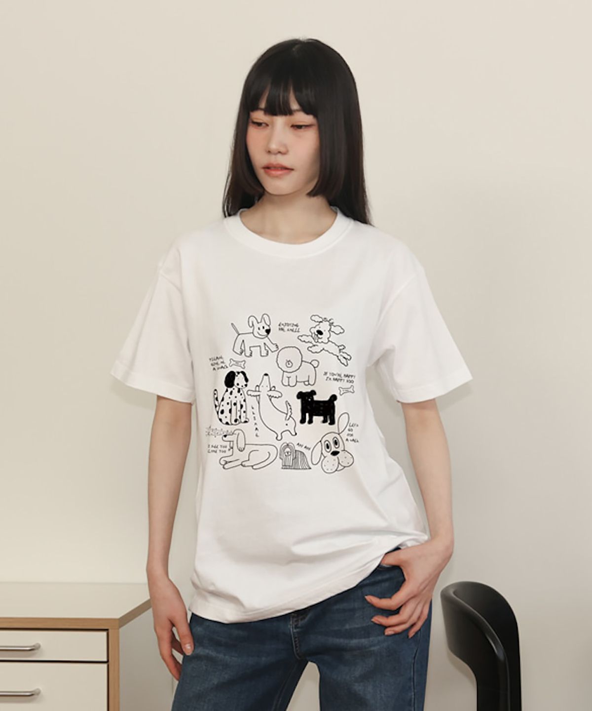 뚜누(TOUNOU) 키매 작가, 강아지들 낙서 반소매 티셔츠
