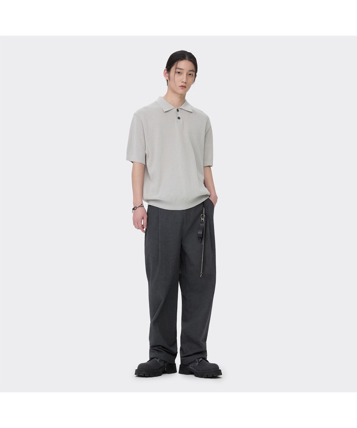 커스텀멜로우(CUSTOMELLOW) Grey Textured Classic Collar Sweater CWWAM26412GYL
