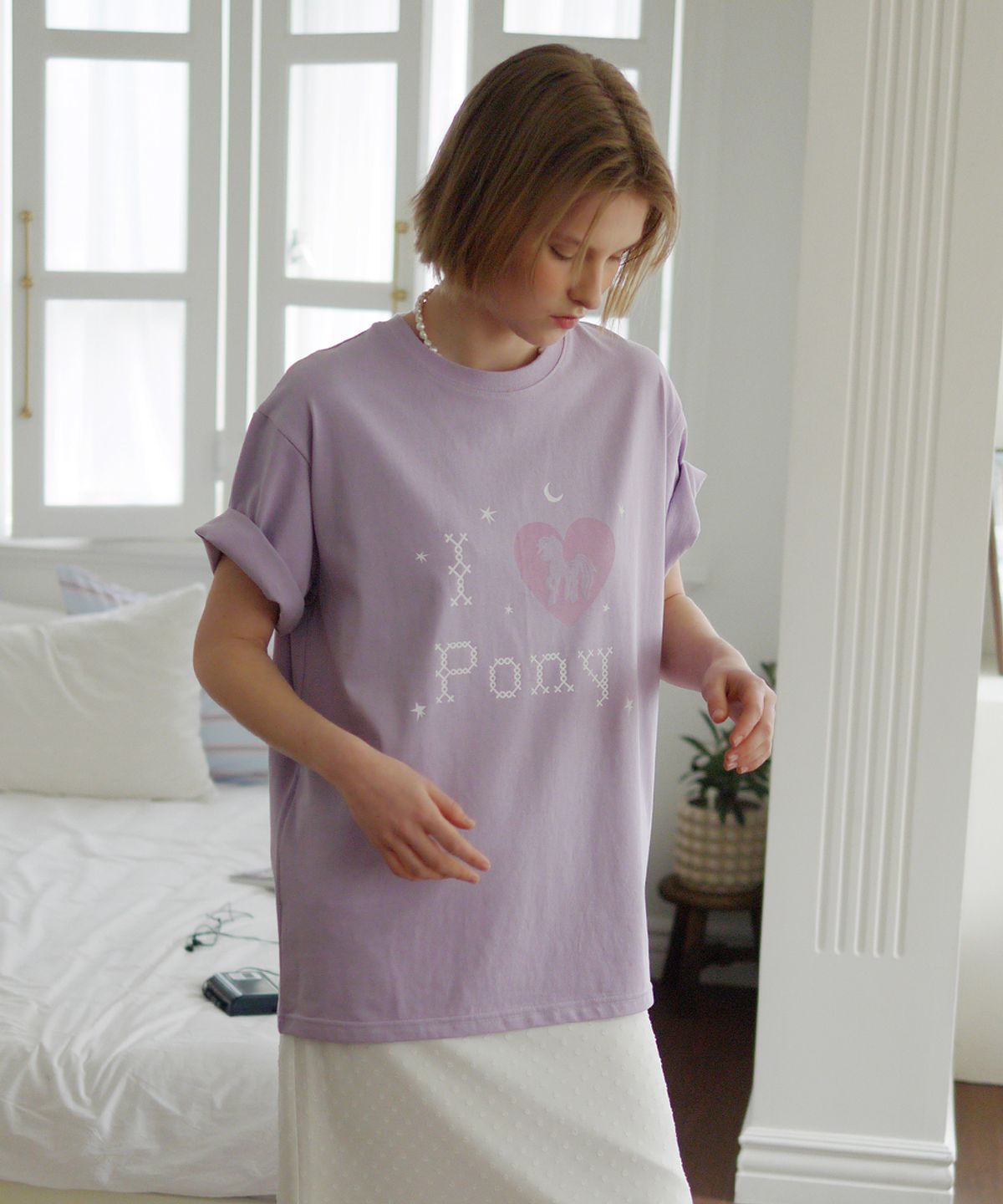 애프터아워즈(AFTERHOURS) I LOVE PONY GRAPHIC HALF-TOP (PURPLE)