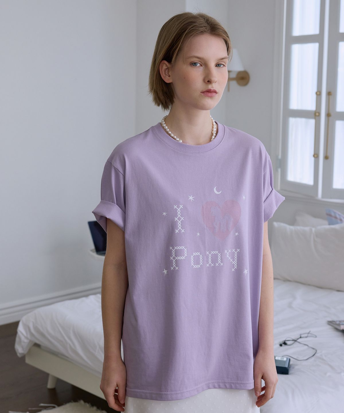 애프터아워즈(AFTERHOURS) I LOVE PONY GRAPHIC HALF-TOP (PURPLE)