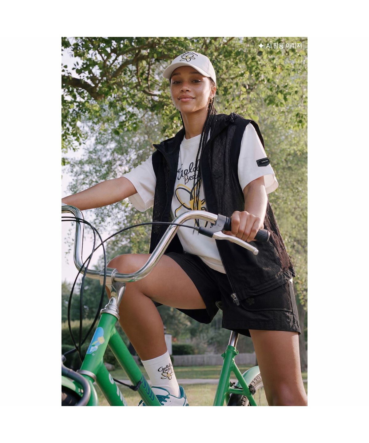 골든베어(GOLDEN BEAR) (여성) Magnolia Mesh Hybrid Pleated Shorts (SET UP) G5PAM26421BKX