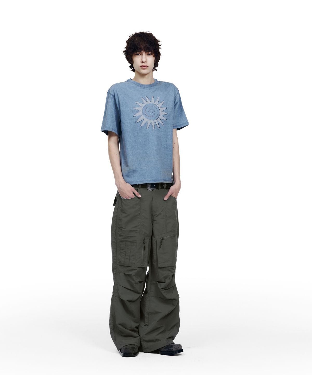 아캄(AAKAM) Washed Sun Patch Half Top (Blue)