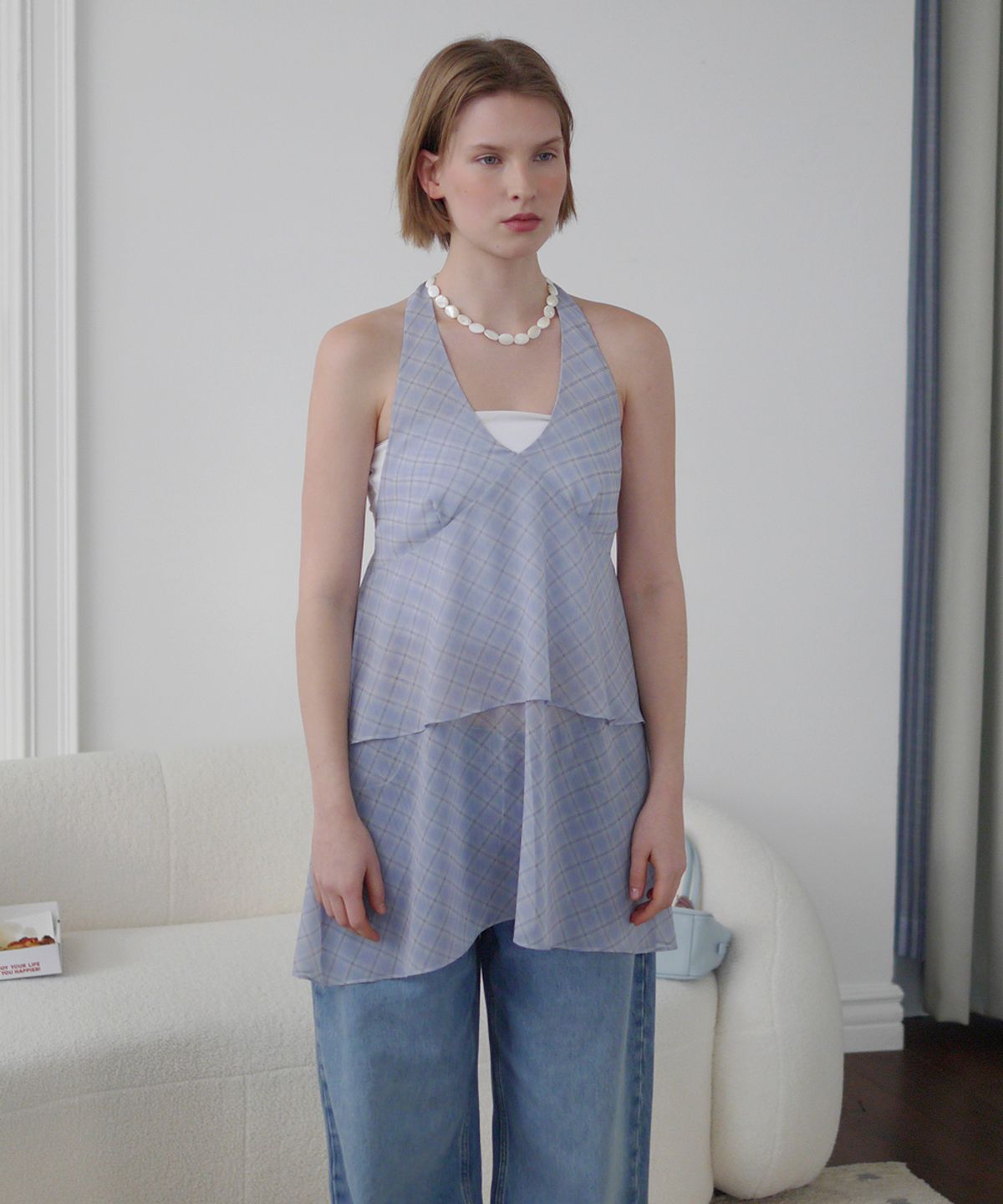 애프터아워즈(AFTERHOURS) CHIFFON LAYERED HALTER DRESS (BLUE)