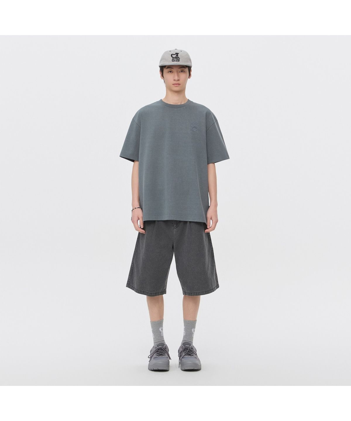 커스텀멜로우(CUSTOMELLOW) [Vincent] Grey Graphic Dyed T-Shirt CWTAM26493GYX