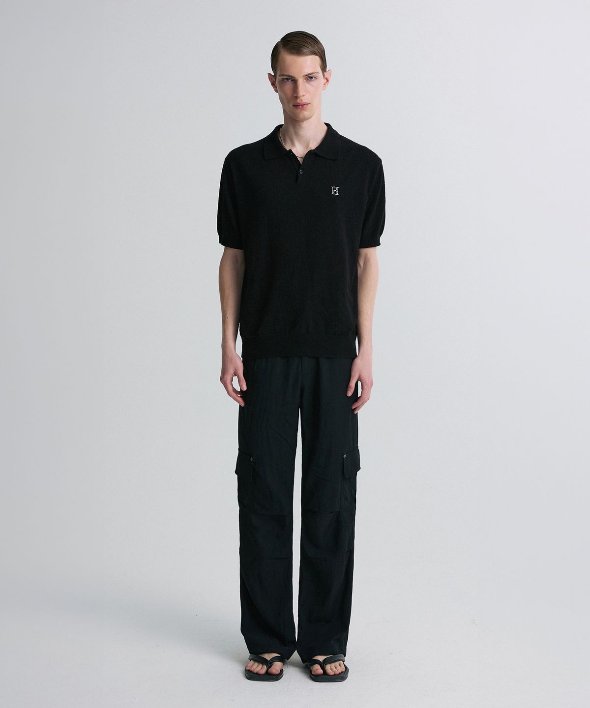 리이 맨(RERHEE MEN) BOUCLE KNIT POLO SHIRT BLACK