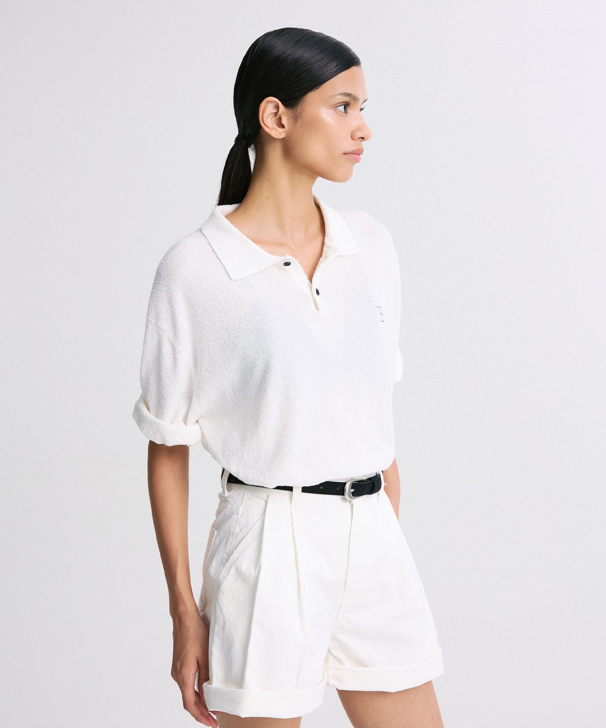 리이 맨(RERHEE MEN) BOUCLE KNIT POLO SHIRT WHITE