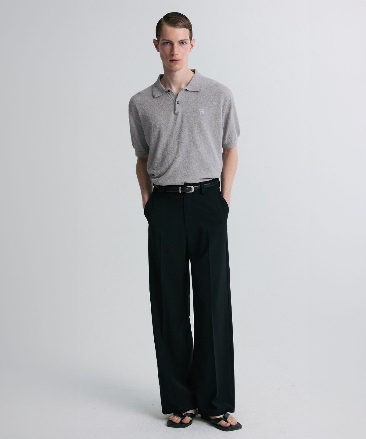 리이 맨(RERHEE MEN) BOUCLE KNIT POLO SHIRT GRAY