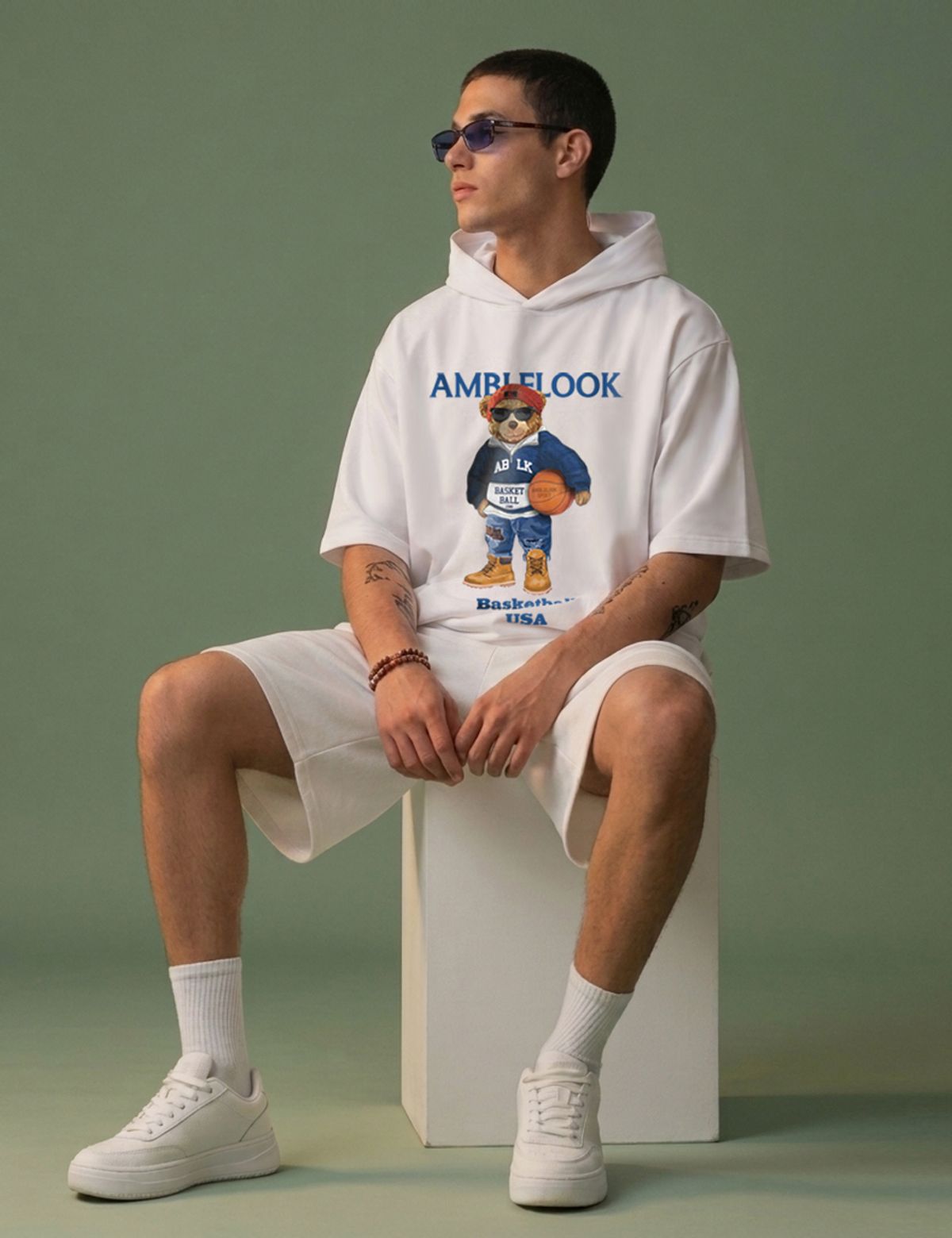 엠블룩(AMBLELOOK) 프리미엄 면스판 후드반팔티 Basketball (4color)