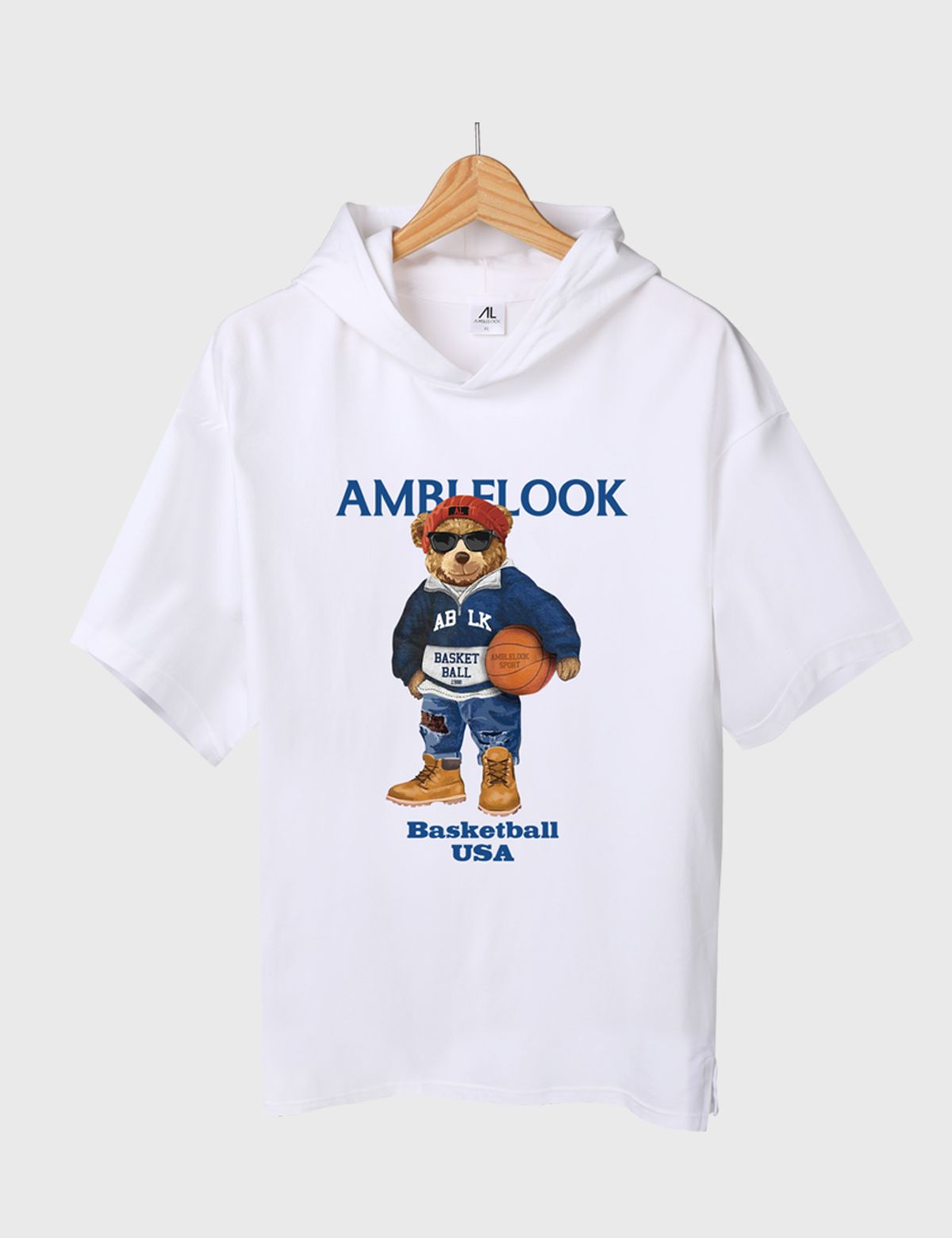 엠블룩(AMBLELOOK) 프리미엄 면스판 후드반팔티 Basketball (4color)