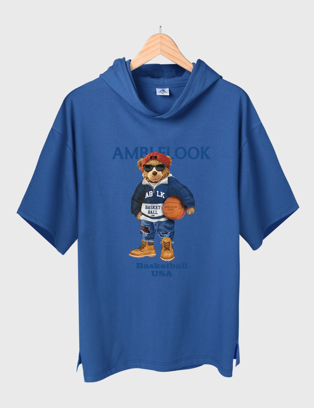 엠블룩(AMBLELOOK) 프리미엄 면스판 후드반팔티 Basketball (4color)