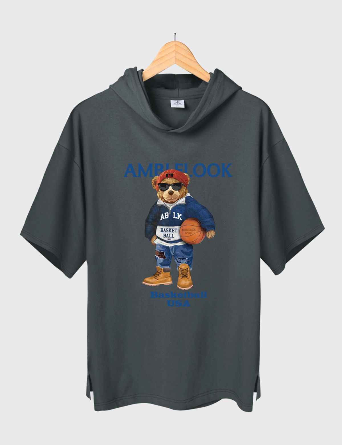 엠블룩(AMBLELOOK) 프리미엄 면스판 후드반팔티 Basketball (4color)