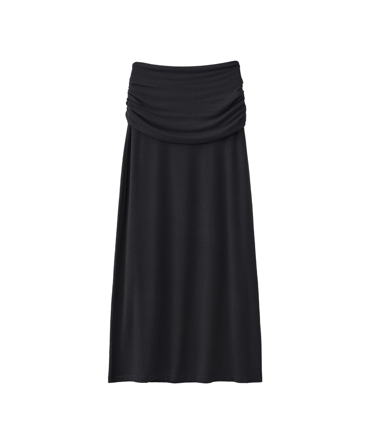 로맨티누어(ROMANTINUER) Ruched Waist Long Skirt (Black)