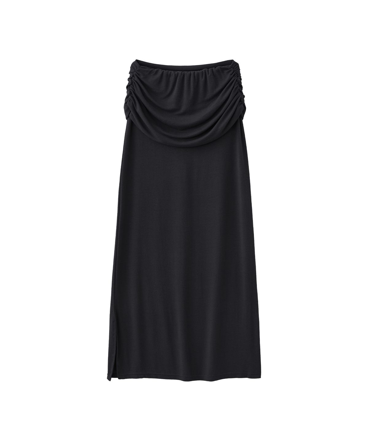로맨티누어(ROMANTINUER) Ruched Waist Long Skirt (Black)
