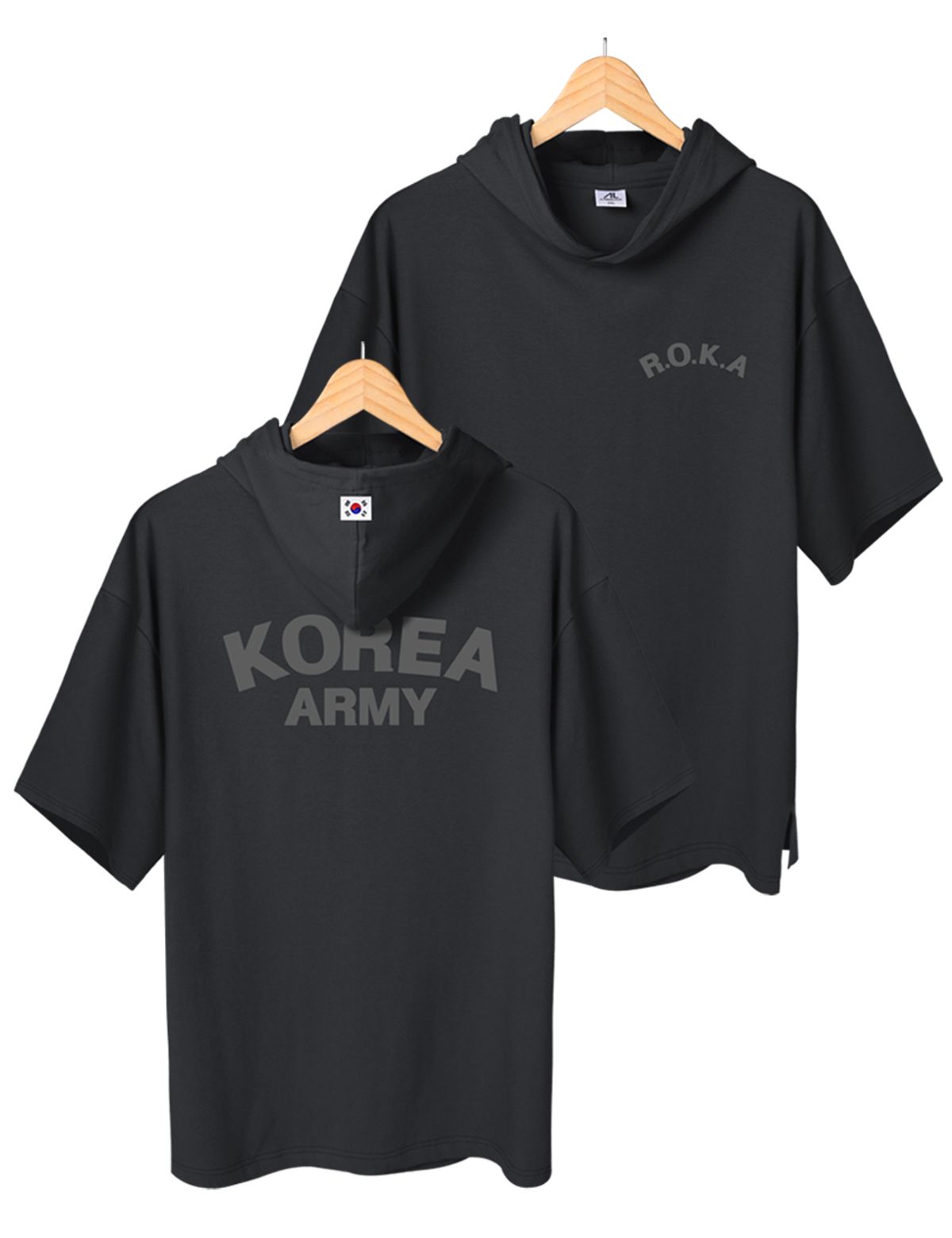 엠블룩(AMBLELOOK) 프리미엄 면스판 로카 후드반팔티 KOREA ARMY (4color)