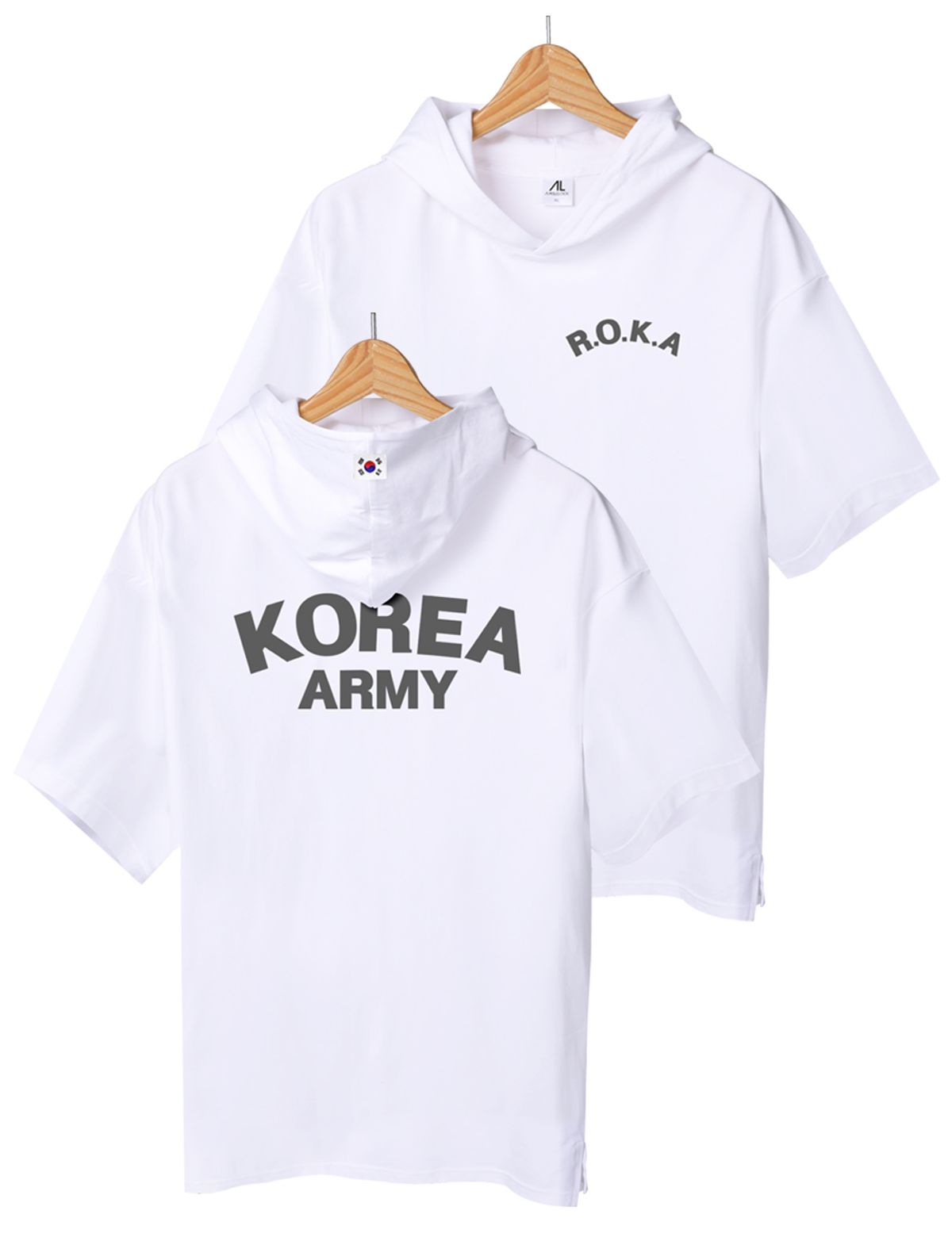 엠블룩(AMBLELOOK) 프리미엄 면스판 로카 후드반팔티 KOREA ARMY (4color)