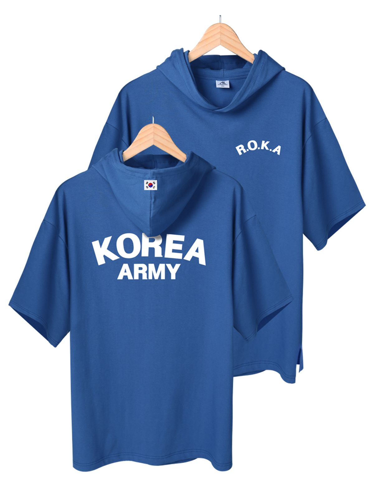 엠블룩(AMBLELOOK) 프리미엄 면스판 로카 후드반팔티 KOREA ARMY (4color)
