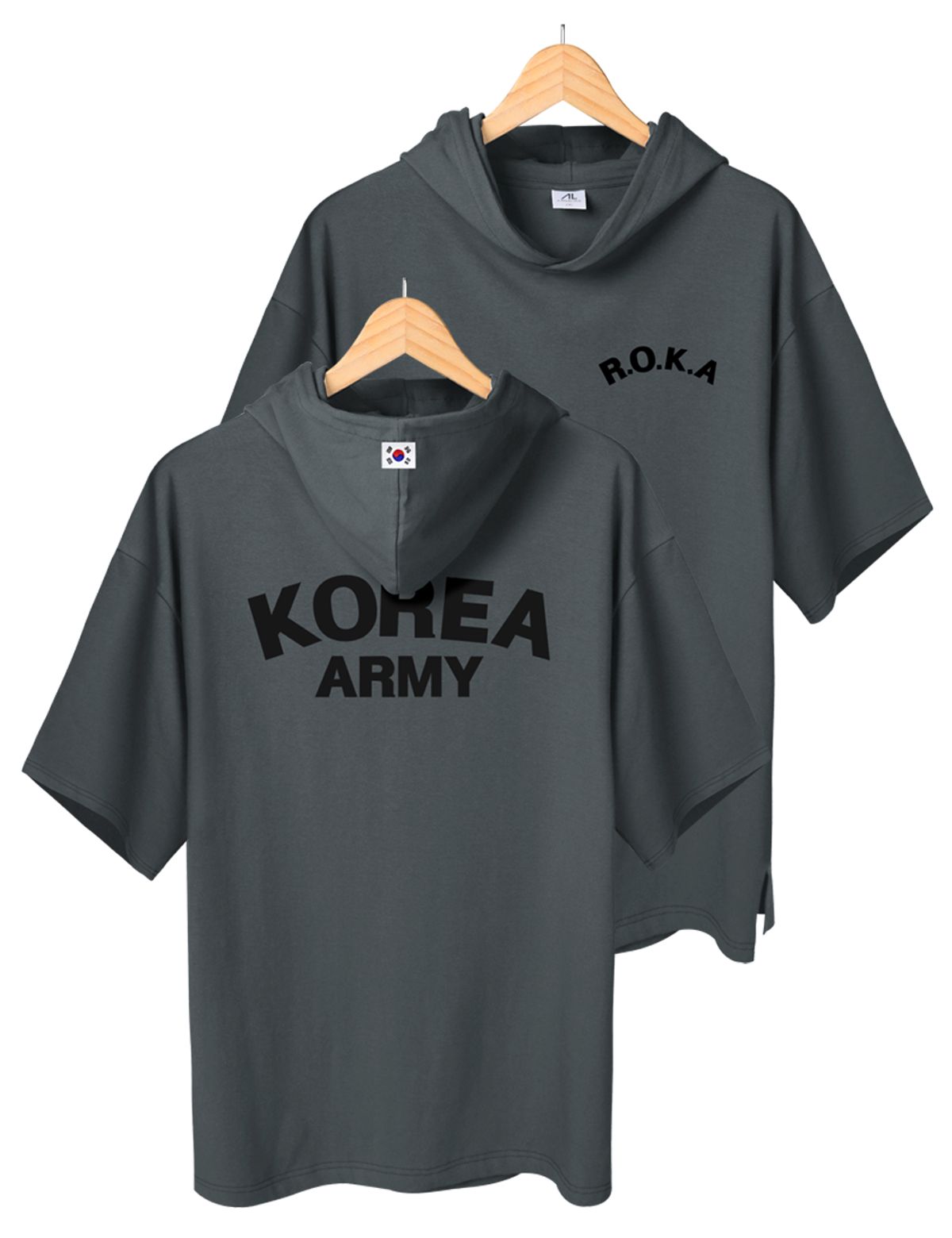 엠블룩(AMBLELOOK) 프리미엄 면스판 로카 후드반팔티 KOREA ARMY (4color)