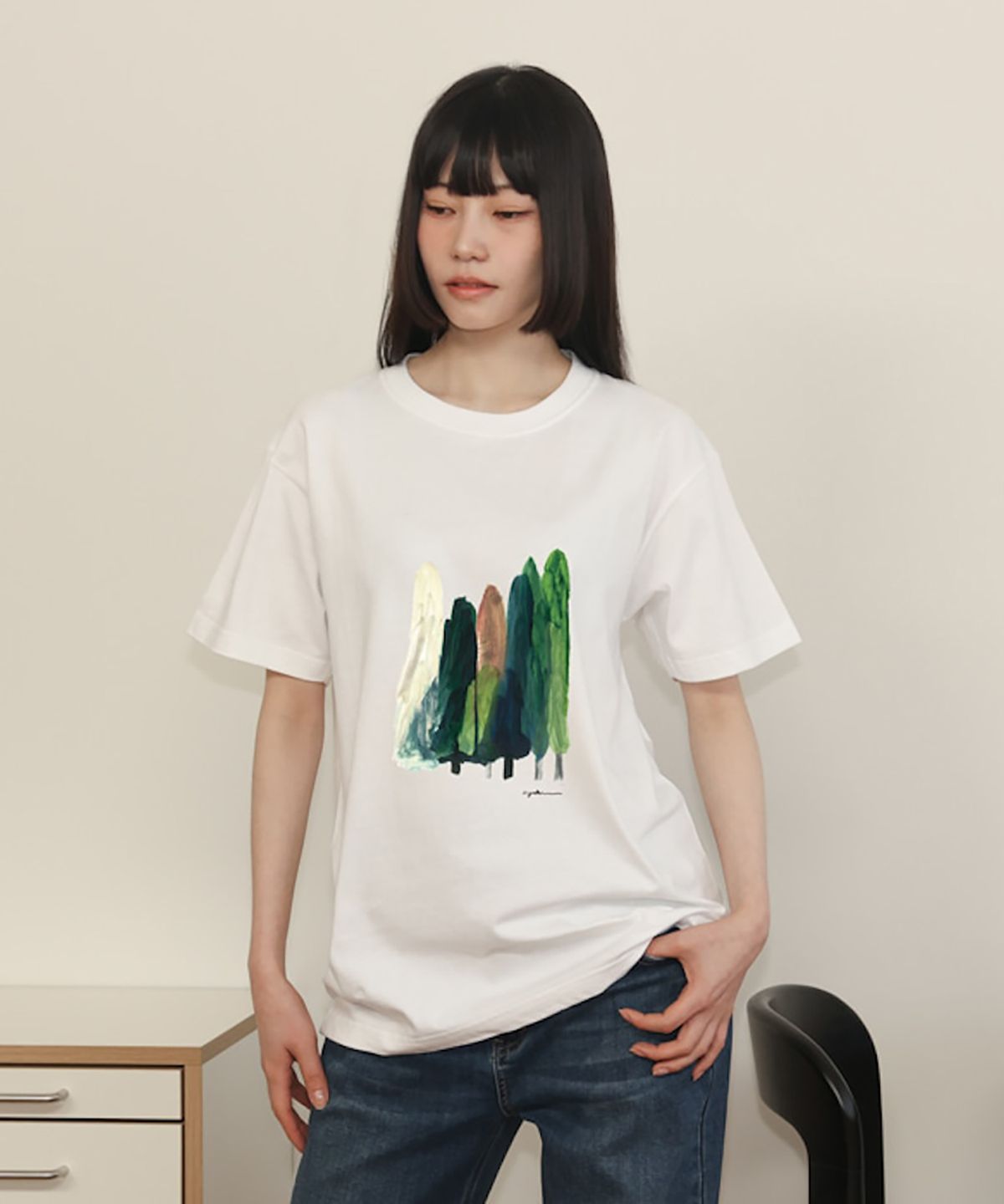 뚜누(TOUNOU) AYAKA 작가, 마키노가이케 공원의 나무 반소매 티셔츠