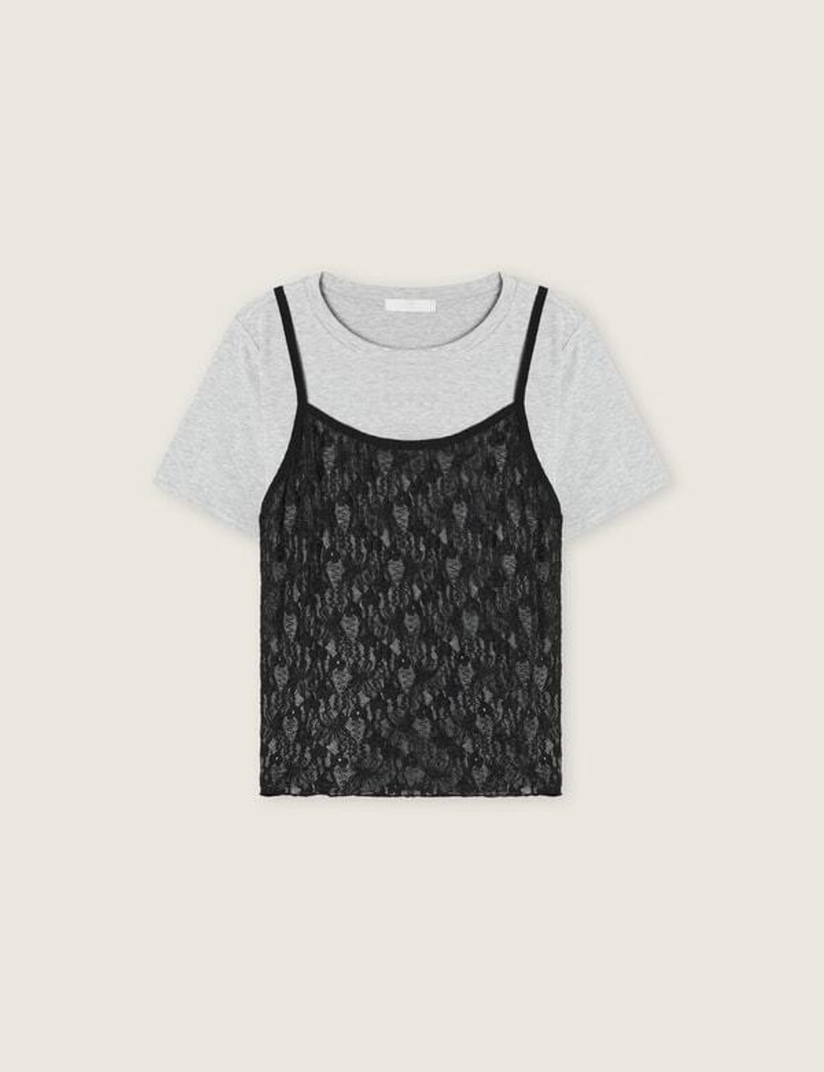 로엠(ROEM) 레이스 뷔스티에 반팔 티셔츠 RMHWG25RT3