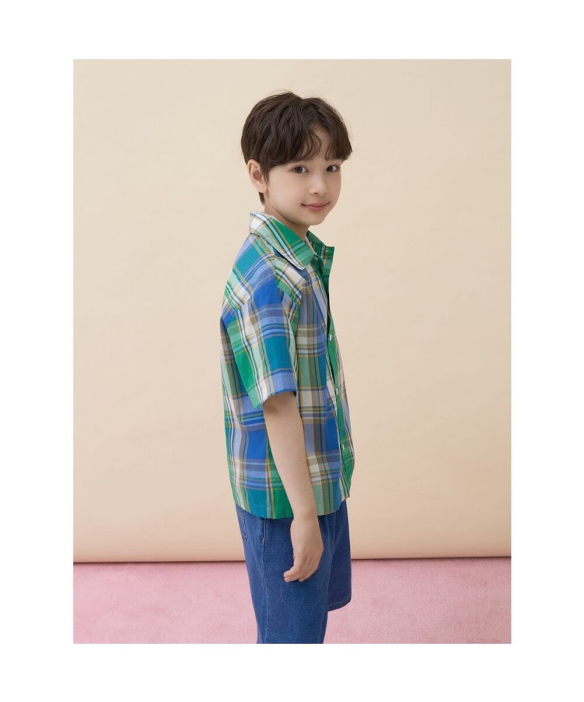 빈폴 키즈(BEANPOLE KIDS) 마드라스 체크 반소매 셔츠  그린 (BI6565U01M)