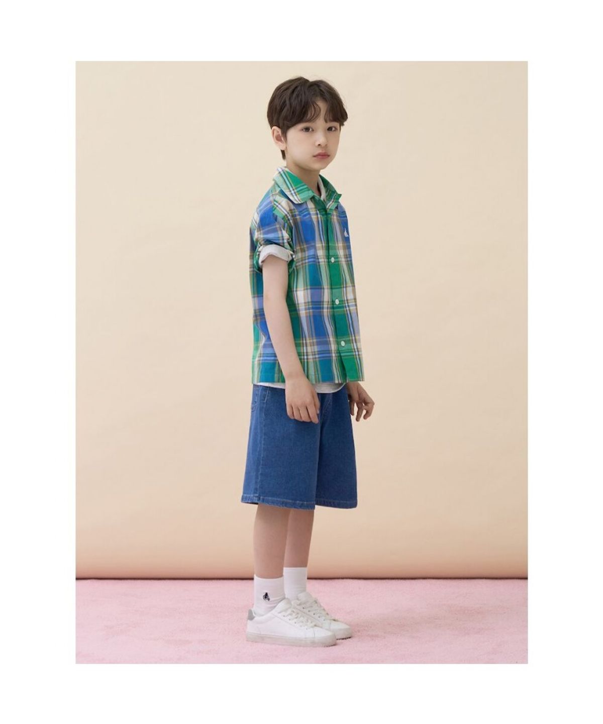 빈폴 키즈(BEANPOLE KIDS) 마드라스 체크 반소매 셔츠  그린 (BI6565U01M)
