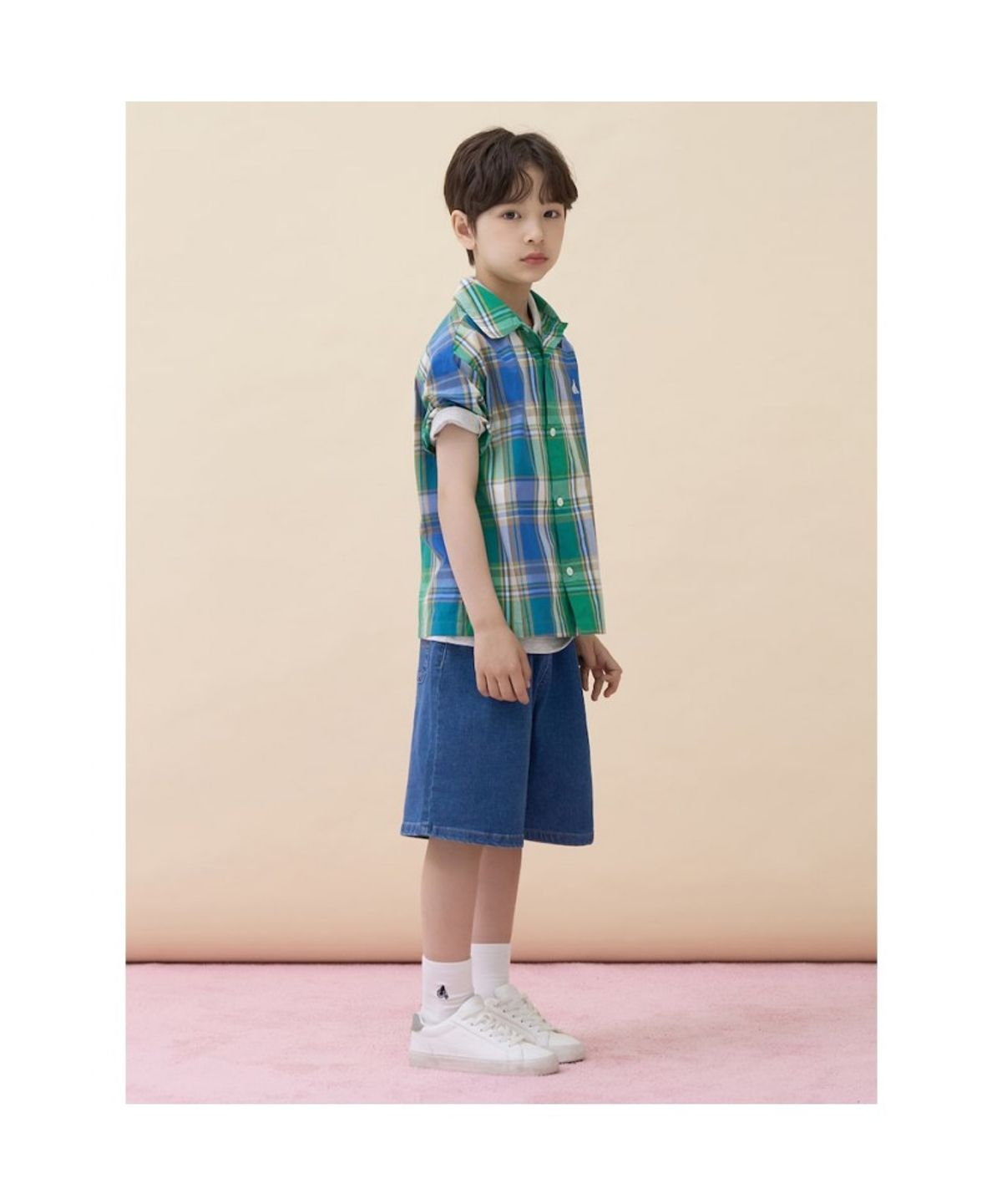 빈폴 키즈(BEANPOLE KIDS) 마드라스 체크 반소매 셔츠  그린 (BI6565U01M)