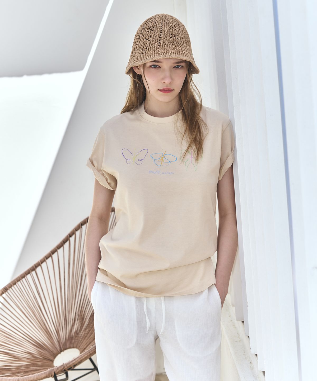드로우핏 우먼(DRAWFIT WOMEN) 썸머 펀칭 크로셰 버킷햇 [IVORY]