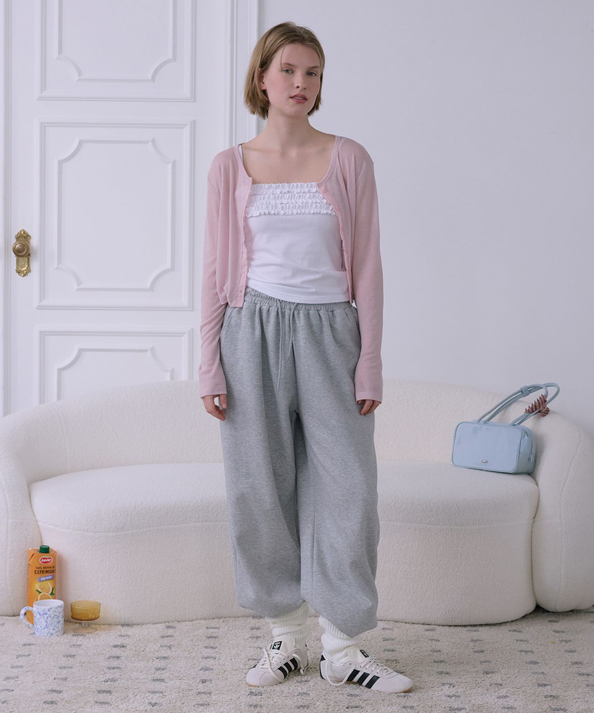애프터아워즈(AFTERHOURS) SHEER LINE PANEL CARDIGAN (PINK)