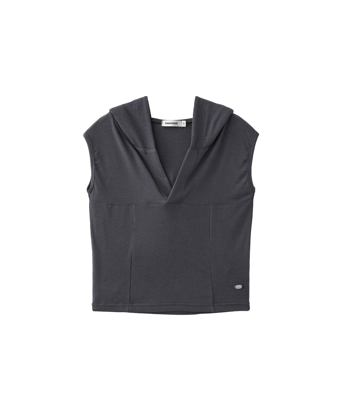 로맨티누어(ROMANTINUER) Hooded Sleeveless Crop Top (Charcoal)